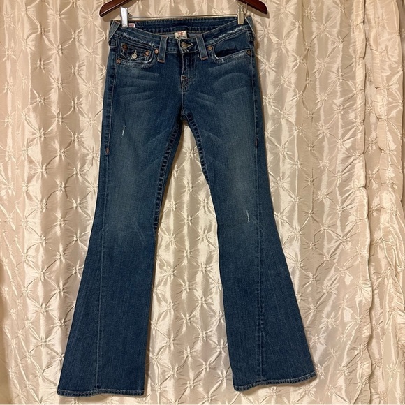 True Religion Joey Distressed Bootcut Flare Jeans Y2K 00s  Flap Pocket Boot Leg - Picture 2 of 14